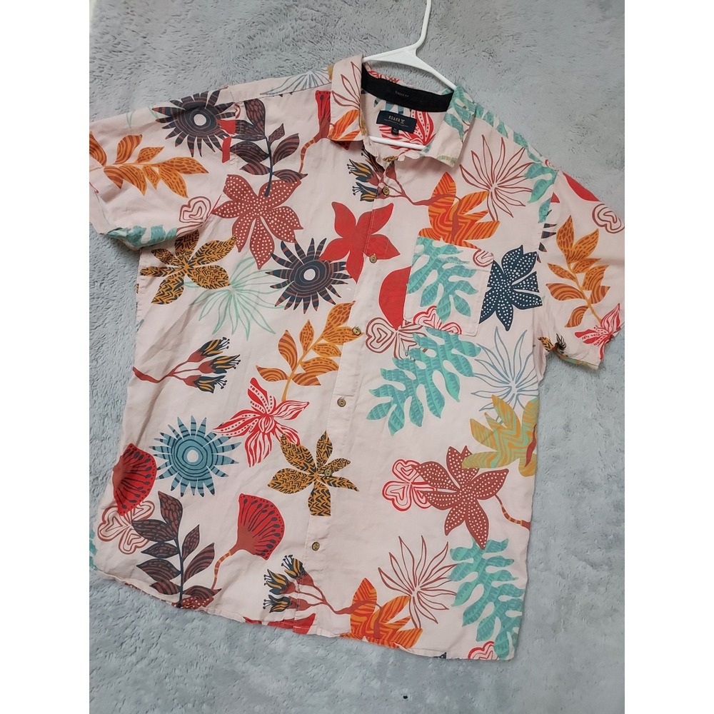 Roark Shirt Mens XL Tropical Floral Print Button Up Short Sleeve Viscose Blend